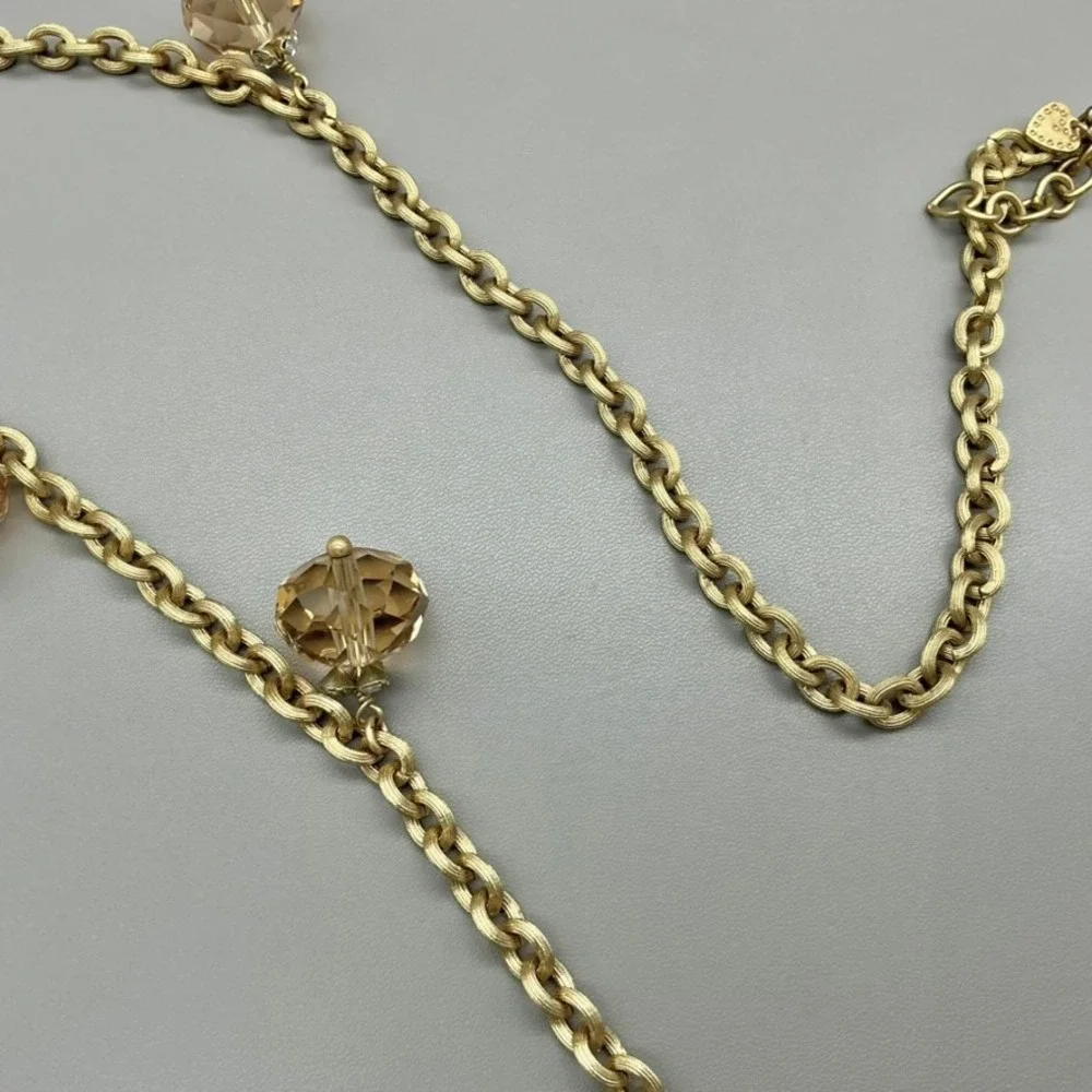 Necklace Womens Gold Tone Crystal Station Textured Link Chain Jewelry 30 Inches
